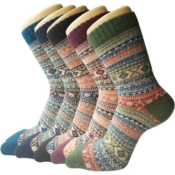 5 Pack Womens Wool Socks Winter Warm Socks Thick Knit Cabin Cozy Crew Soft Socks - Picture 1 of 7